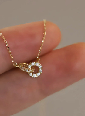 S925纯银镀14K金环环相扣双环项链女时尚百搭轻奢高级ins 锁骨链