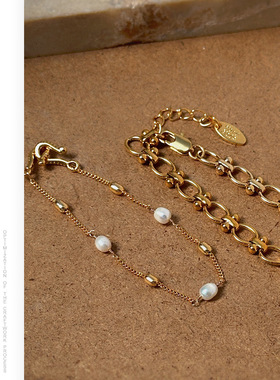 法式时尚气质经典手饰韩系百搭高级感黄铜镀18k金天然珍珠手链女