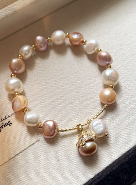 巴洛克异形淡水珍珠猫咪手链时尚手环女气质网红彩色淡水珍珠