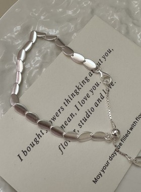 S925纯银韩版小众设计感哑光豆豆手链韩版韩式风复古简约抽拉