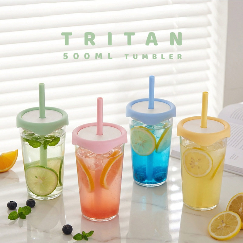 2026新款500mlTritan吸管杯奶茶杯咖啡杯多色跨境吸管便携水杯