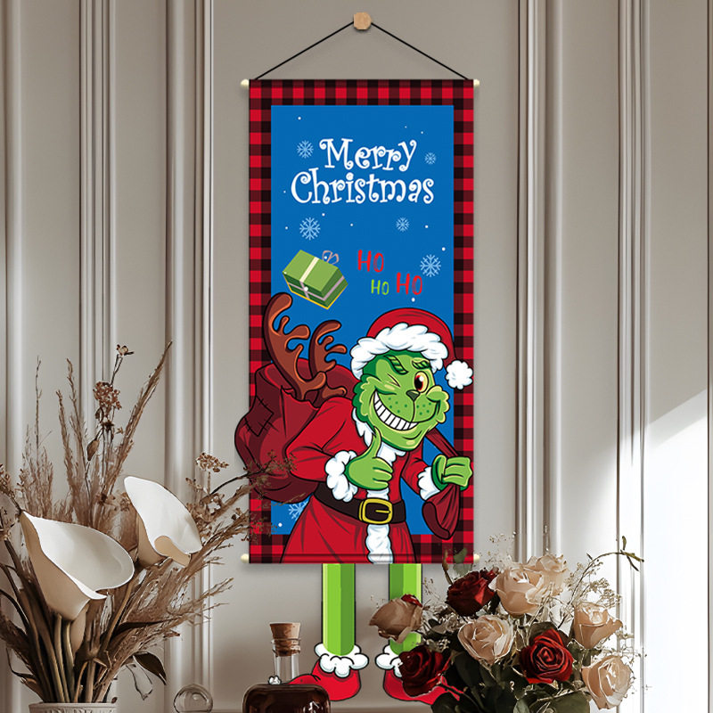 跨境新款圣诞节门挂万圣节装饰挂旗门幅布艺挂件布置窗帘背景布