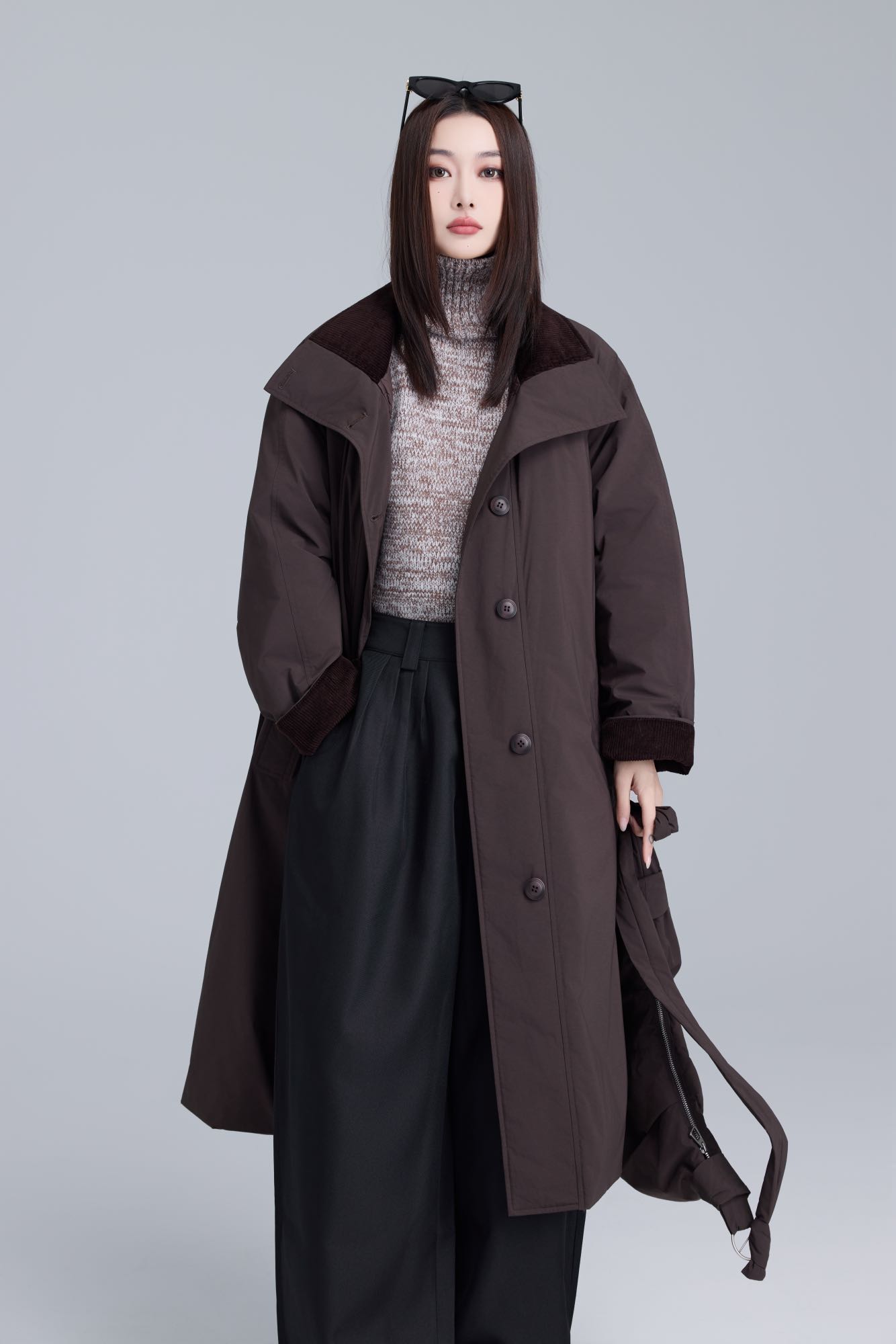 欧货立领中长款风衣羽绒服女2025冬休闲收腰90白绒羽绒衣外套带包