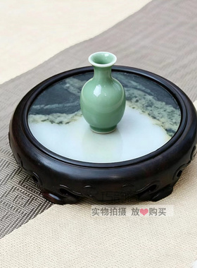 紫光檀实木圆形底座文玩壶盆景