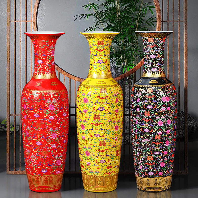 景德镇陶瓷器缠枝莲落地大花瓶客厅酒店玄关新中式特大号复古摆件