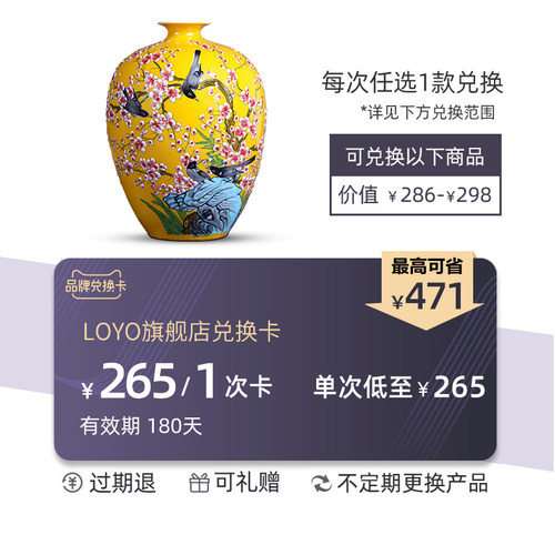 loyo陶瓷花瓶兑换卡可兑换3次（有效期180天，不叠加任何优惠）