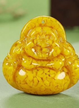 天然原矿晶体雄黄弥勒佛吊坠 招财纳福 本命年保平安 男女款通用