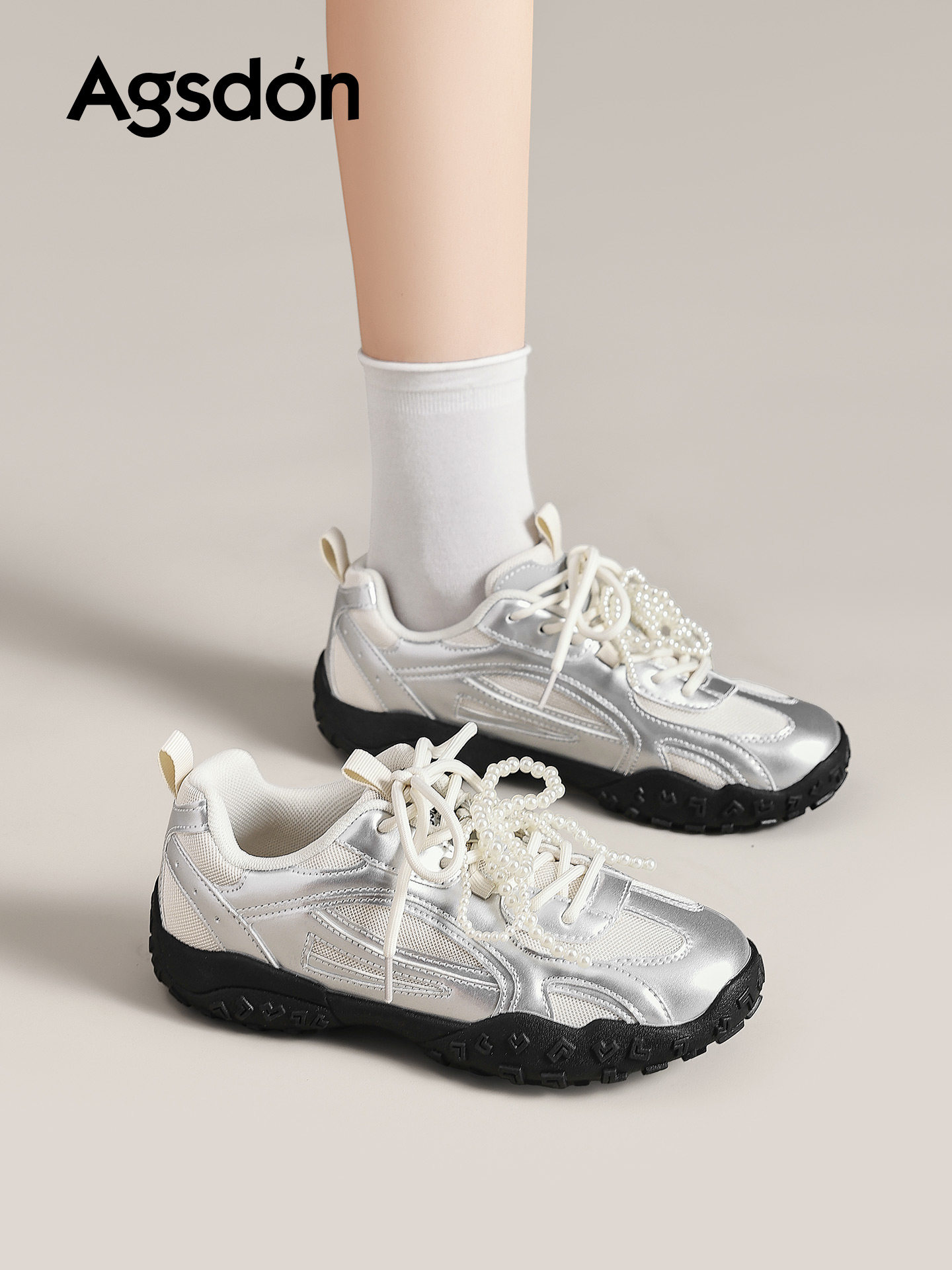 奥古狮登银色芭蕾德训鞋女2026新款秋季巨好看阿甘运动鞋百搭休闲