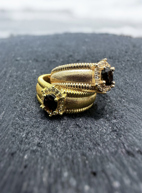 雷公墨钻面戒指中古闪钻宽版拉丝复古开口可调节宫廷风指环新款