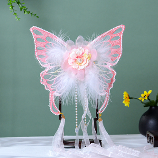 古风汉服头饰古装仙气后压发饰古风飘带配饰粉色超仙cosplay发饰