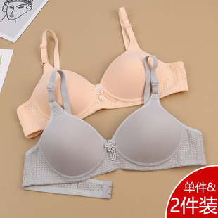 妈妈内衣薄款无钢圈双排扣小胸罩光面纯色中老年人文胸小杯两件装