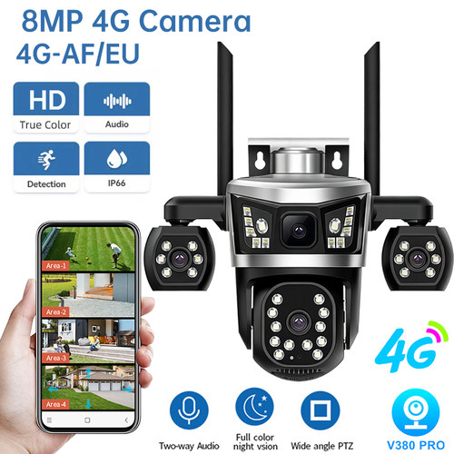 V380Pro 4 Screen View WiFi/4G无线摄像头360°室外防水日夜全彩