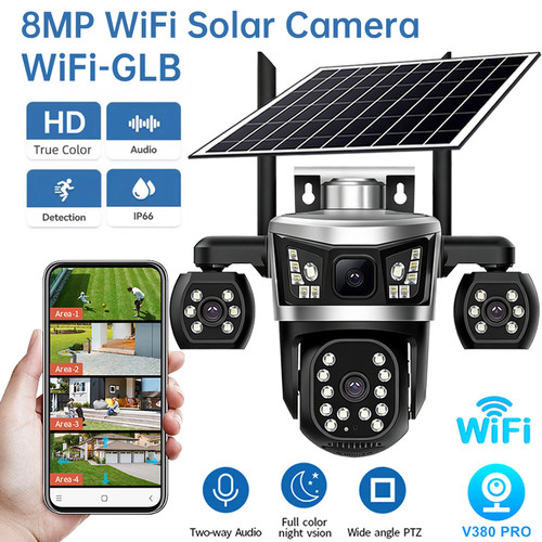 V380Pro solar camera WiFi/4G无线摄像头360°室外防水日夜全彩