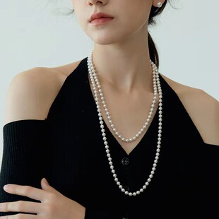 淡水珍珠掌柜推荐 天然珍珠项链多层毛衣链复古塔链 女士双层项饰