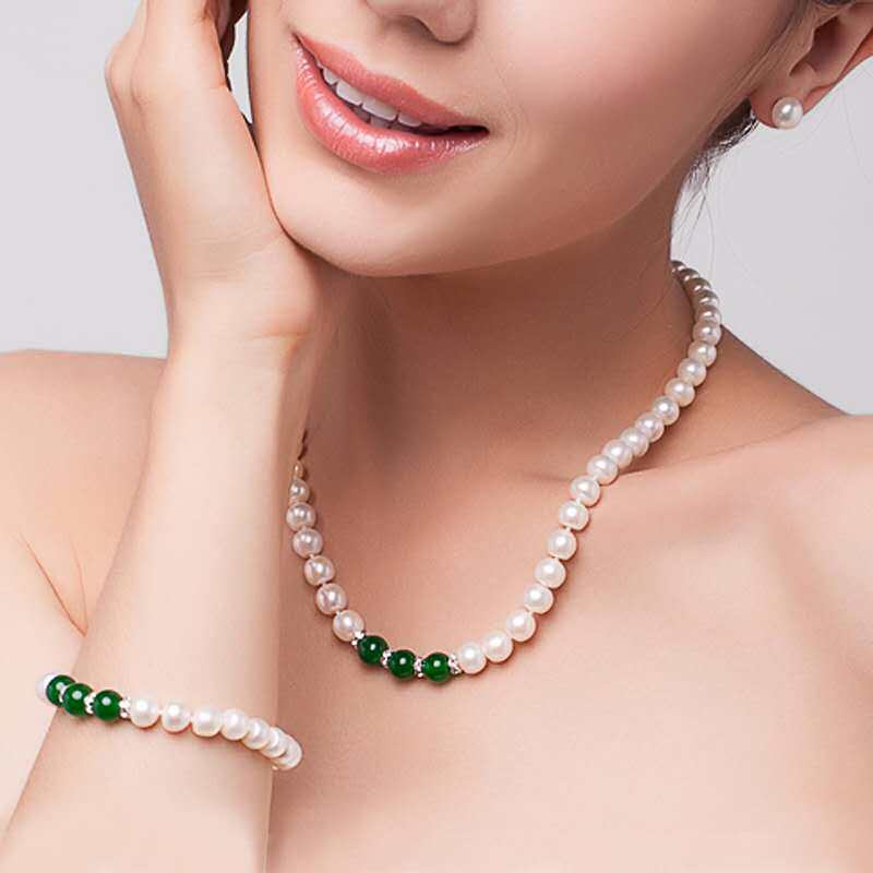 玛瑙项链百搭女士淡水珍珠送妈妈