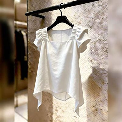 夏季墨绿方领设计感女上衣