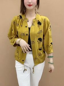 2025春夏新款韩版外套女网红印花长袖百搭中年妈妈防晒大码小西服