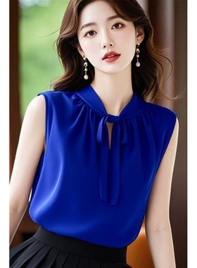 法式轻熟紫色背心无袖衬衫女设计感小众夏季独特别致绑带绝美上衣