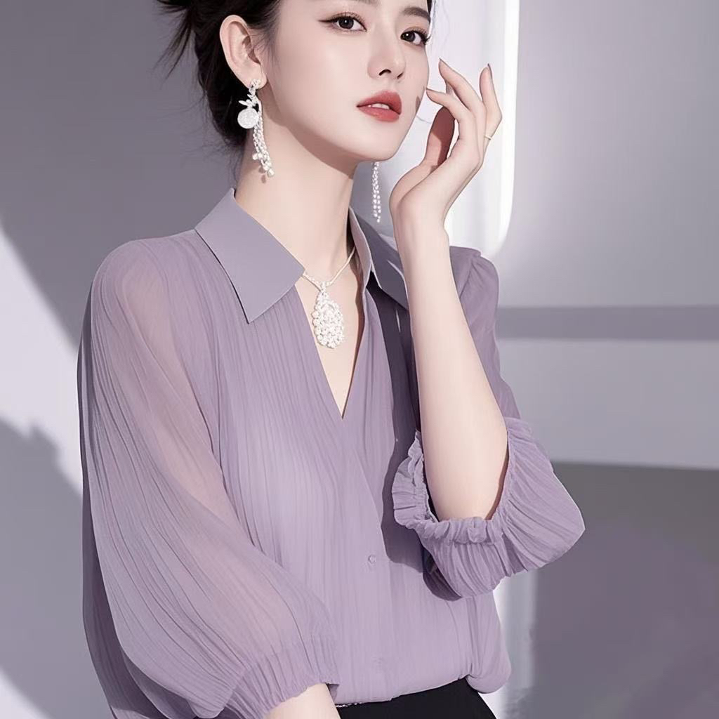 春季2025新款高端欧货洋气独特别致漂亮法式减龄轻奢小众灰色衬衫