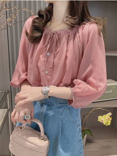 法式小众七分袖雪纺衬衫女
