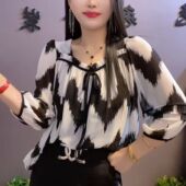 遮肚子女装 蝴蝶结雪纺衫 上衣洋气小衫 时尚 宽松上衣 女胖妹妹中袖