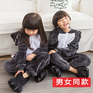 大灰狼演出服儿童卡通连体睡衣男女宝贝幼儿园表演秋冬法兰绒卡通