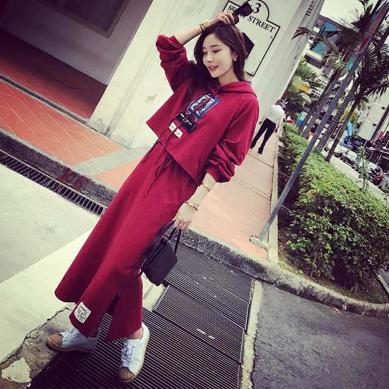 2019春秋新款宽松连帽卫衣高腰连衣裙长裙两件套女休闲运动套装裙在类目 女装/女士精品, 连衣裙中 - 来自Buy2taobao.com提供专业的淘宝代购服务