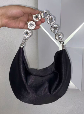 时尚气质黑色潮流百搭晚宴包闪亮不灵镶钻手提包感手拿包