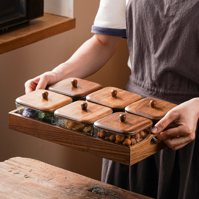 胡桃木轻奢点心糖玻璃碗果盘