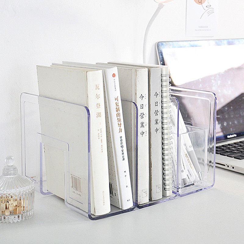 ZHAOSHENG 고품질 투명 북엔드 문서 저장 정보 정리 데스크탑 파일 파티션 책장 대형 3 위치 수직 바구니