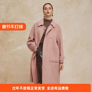 斯尔丽24冬季新款双面羊毛大衣中长款设计感装饰扣廓形大衣