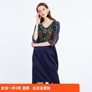 斯尔丽2021年春季 珠片绣连衣裙 上新瑟俪奢华亮片收腰包臀假两件式