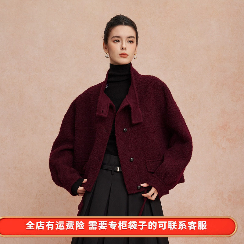 斯尔丽25新款含苏力羊毛颗粒质感宽松斗篷感配同面料时尚羊毛大衣