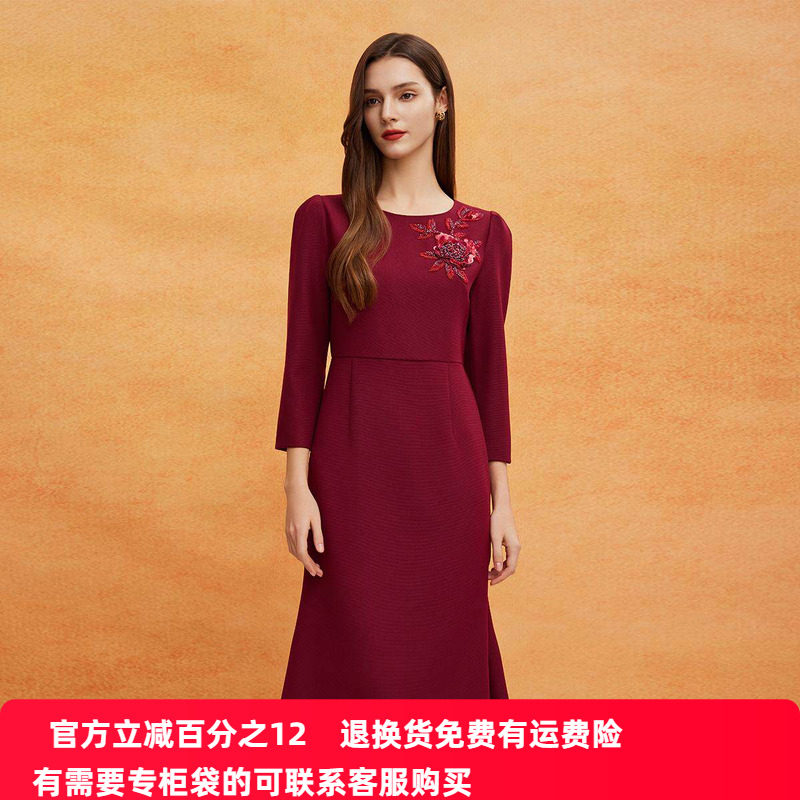 斯尔丽2025春季新款宴会年轻喜妈妈高定打造高雅礼服鱼尾连衣裙