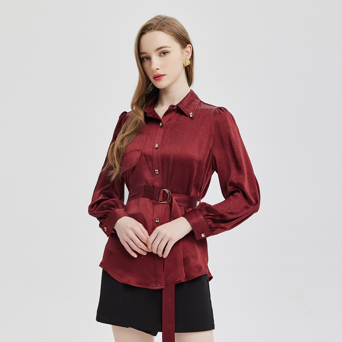 斯尔丽直筒通勤纽扣长