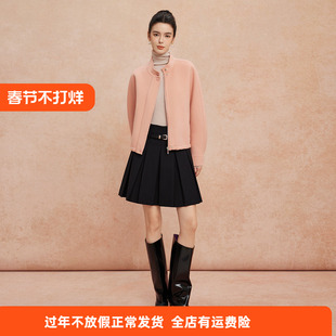 斯尔丽25新款含山羊绒宽松版时尚减龄经典小立领双面呢羊毛大衣