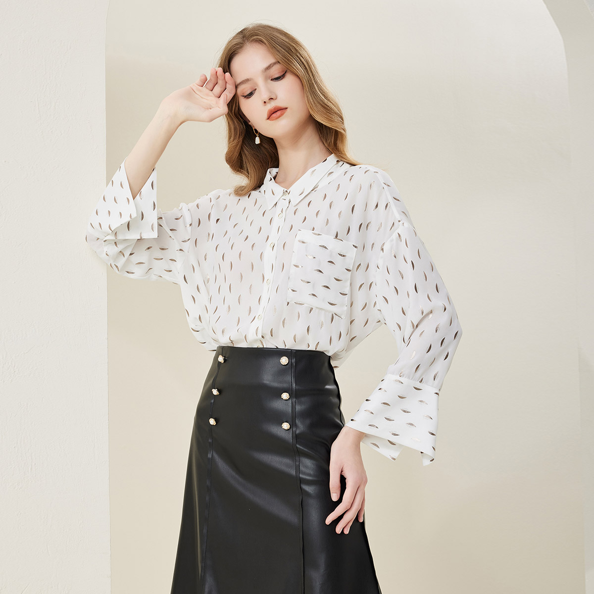 斯尔丽瑟俪2023春夏新款简约文艺口袋女士衬衫上衣优雅气质衬衫