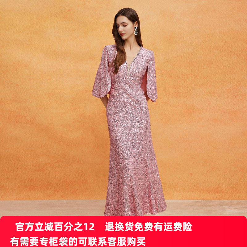 斯尔丽2025新款礼服商场同款宴会大气高端面料柔软悬垂亮片连衣裙