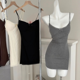 莫代尔性感女睡衣带胸垫纯欲风蕾丝包臀裙吊带睡裙显身材修身辣妹