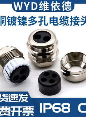 WYD铜镀镍多孔电缆接头IP68金属防水葛格兰头234-10孔密封填料函