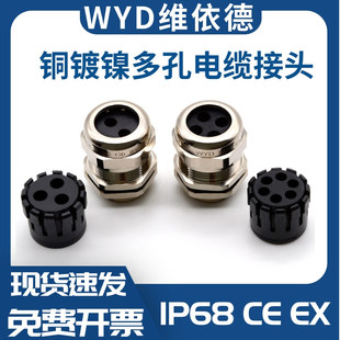 WYD 8孔10孔防爆接头多芯填料函 金属铜镀镍多孔防水格兰头2孔3孔
