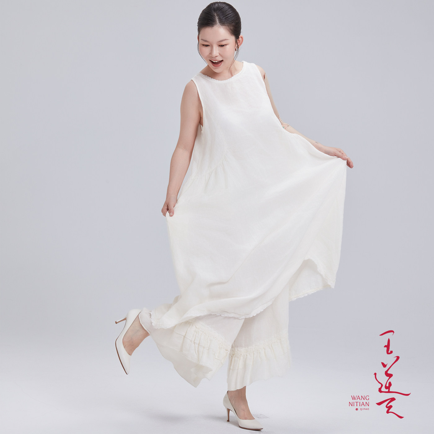 王逆天【日本进口亚麻】白色休闲松紧腰可叠穿透气 休闲裤