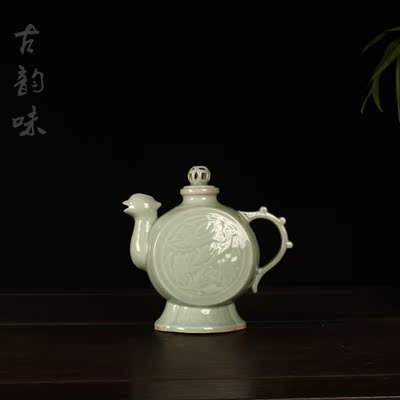 龙泉青瓷老国营龙泉窑上洋老瓷器文革瓷厂出口陶瓷凤鸣壶茶壶摆设