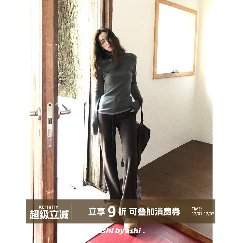 大于诗集 极简暖绒裤 抽绳磨毛垂感高腰显瘦微喇裤女拖地休闲长裤