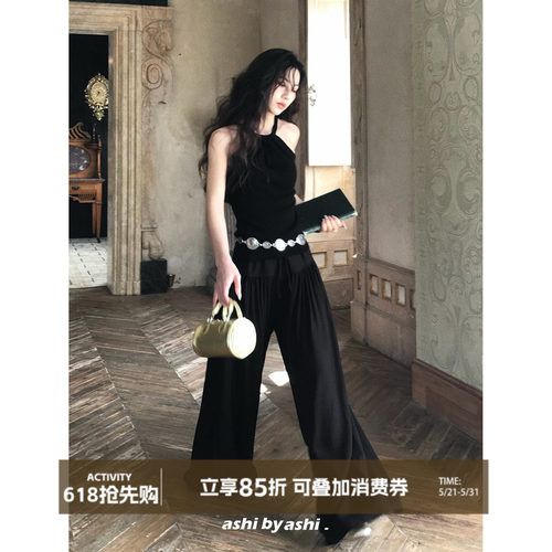 大于诗集 环游漫步 高腰系带垂感直筒大摆阔腿裤女松弛感休闲裤夏