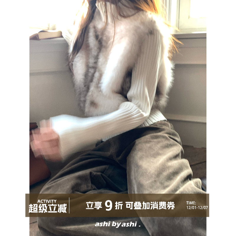 大于诗集 银河旷野 美拉德环保皮草设计感假两件拼接毛衣显瘦外套