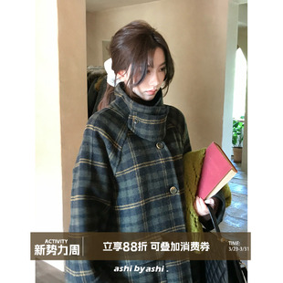外套冬 格纹撞色翻领羊毛双面呢大衣女中长款 大于诗集 聆听维也纳