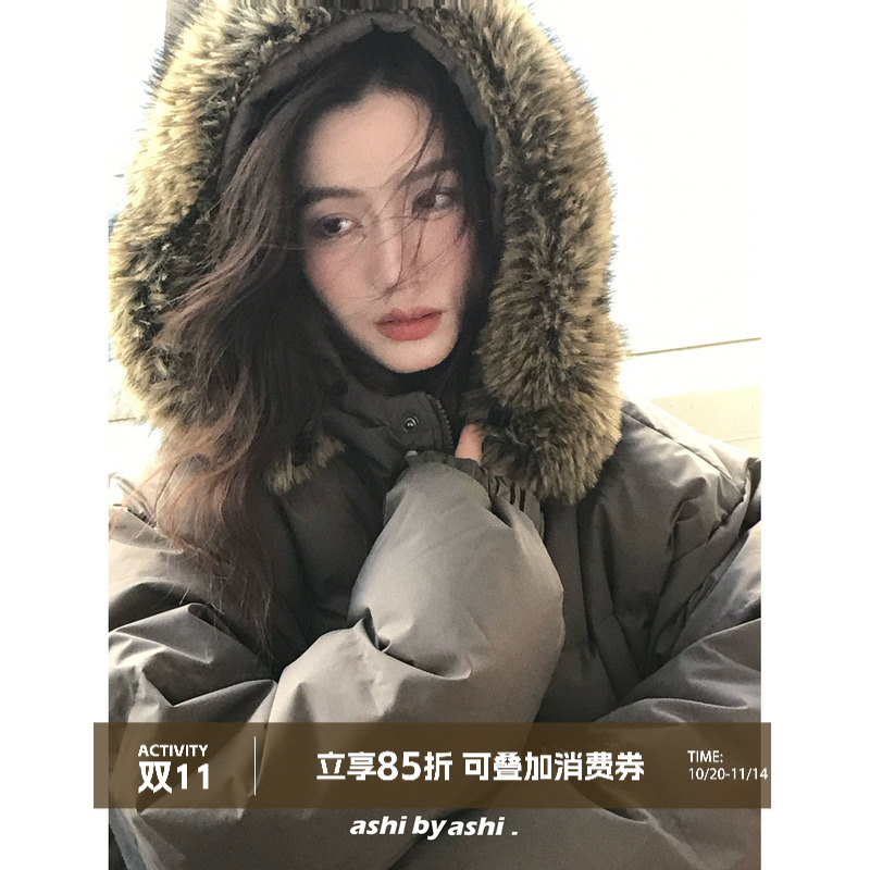 【10/20新品】大于诗集 缄默之盐 复古毛领连帽白鸭绒面包羽绒服