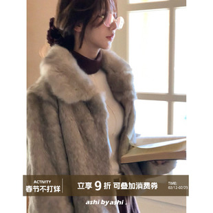 大于诗集 布偶心事本 娃娃领银渐层皮毛一体短款兔毛皮草女短外套