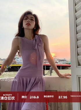 大于诗集 德鲁纳少女 法式风无袖针织系带连衣裙女夏季设计感裙子